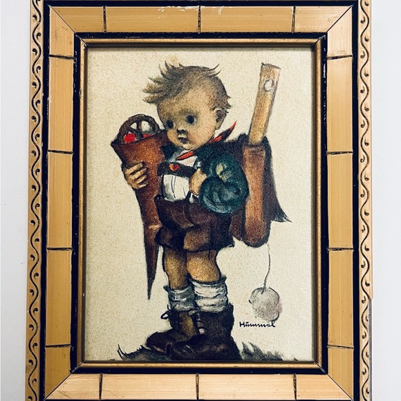 Vintage Set Of Three Hummel Prints In Bamboo Frames/ Rustic Style/Retro - Picture 3 of 10